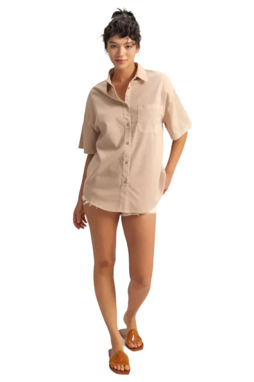 Short Sleeve Button Down Oversized Shirt for Women