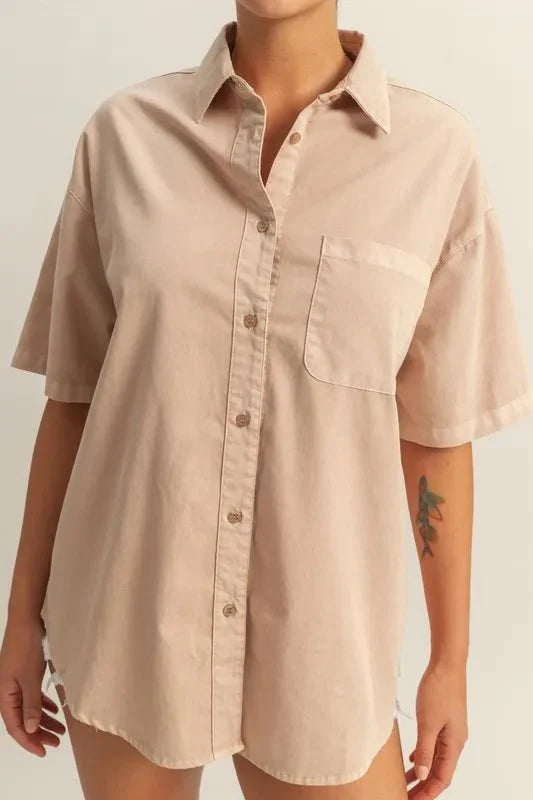 Short Sleeve Button Down Oversized Shirt for Women