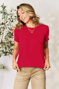 Short Sleeve Slit Hem Tunic Top for Office and Everyday Wear