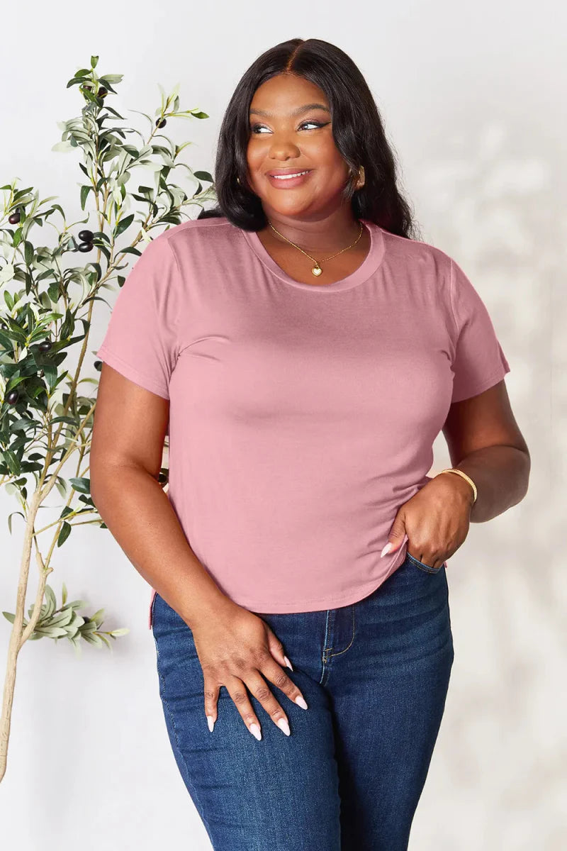 Short Sleeve Slit Hem Tunic Top for Office and Everyday Wear