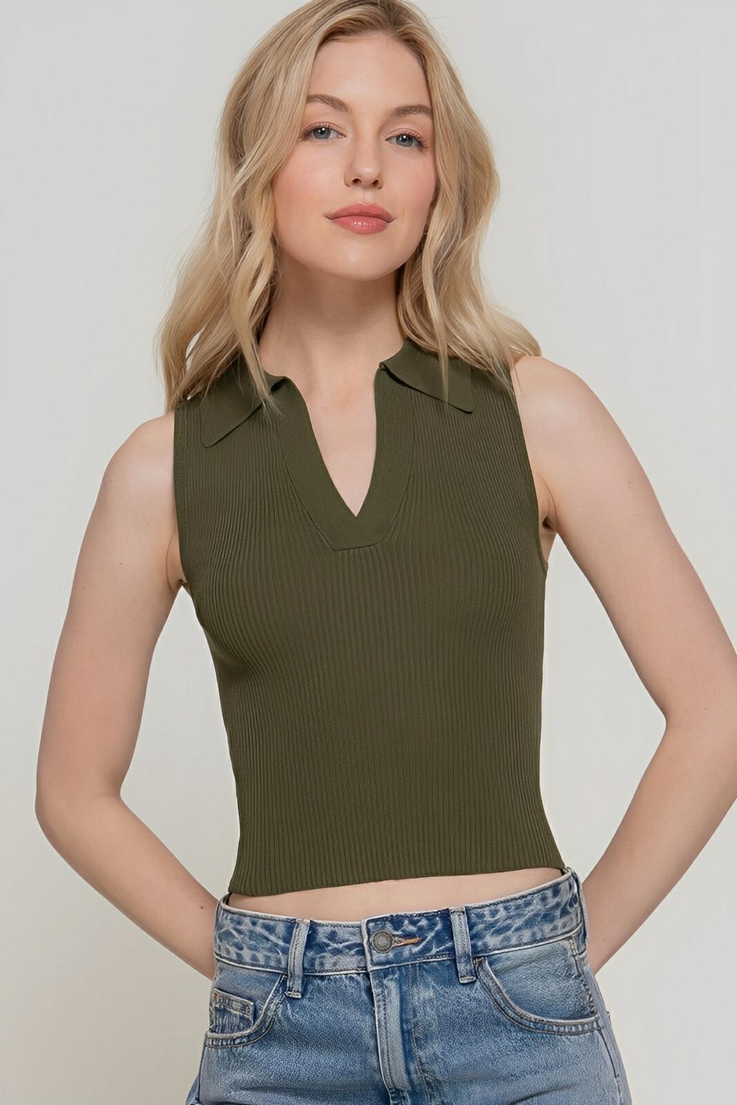 T-Shirt - Sleeveless Polo Spring Sweater