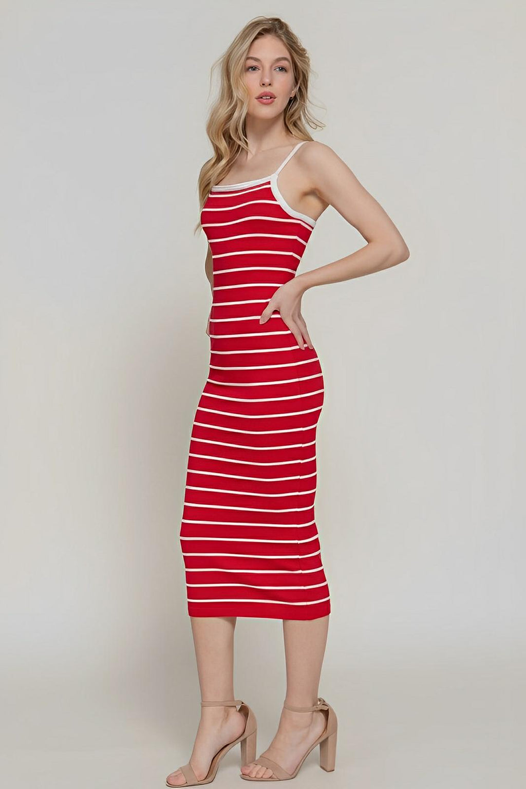 Straight Neck Stripe Spring Sweater Dress