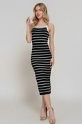 Straight Neck Stripe Spring Sweater Dress