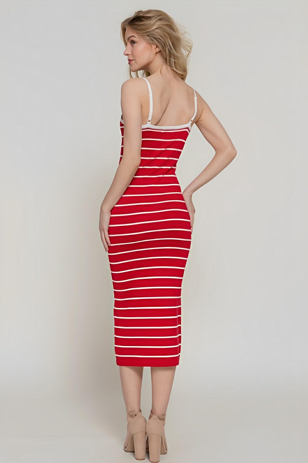 Straight Neck Stripe Spring Sweater Dress