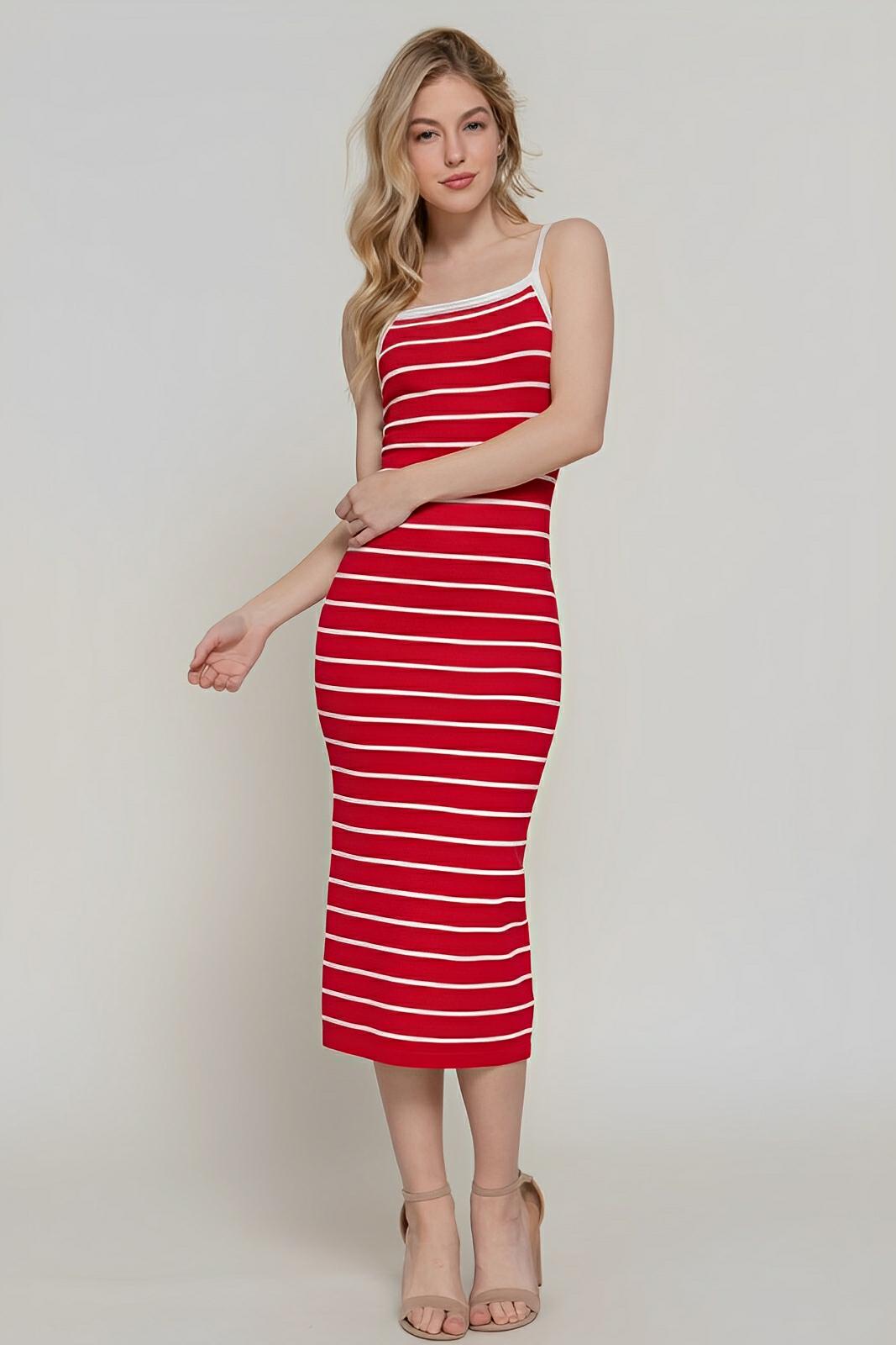 Straight Neck Stripe Spring Sweater Dress