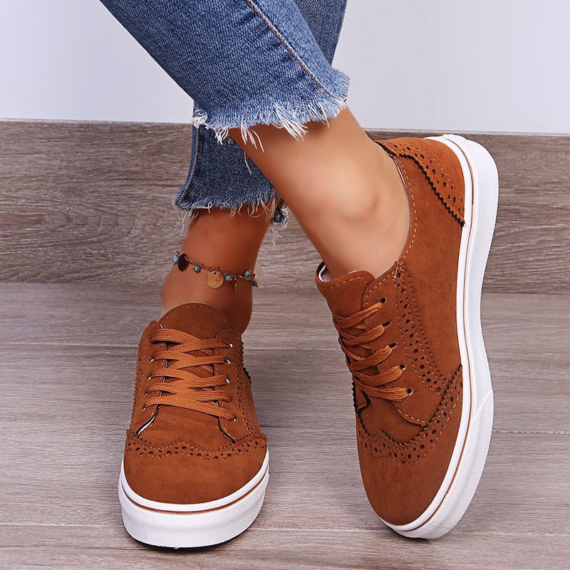 Suedette Lace-Up Flat Sneakers - Casual Comfort Women's Shoes