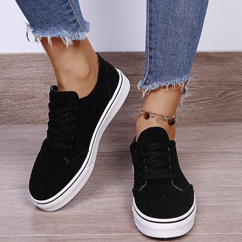 Suedette Lace-Up Flat Sneakers - Casual Comfort Women's Shoes