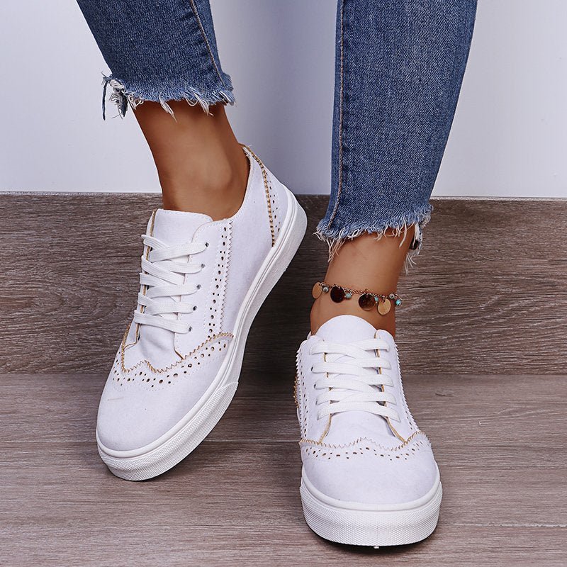 Suedette Lace-Up Flat Sneakers - Casual Comfort Women's Shoes