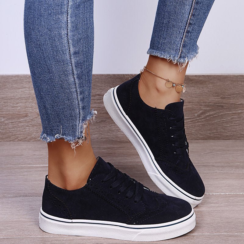 Suedette Lace-Up Flat Sneakers - Casual Comfort Women's Shoes