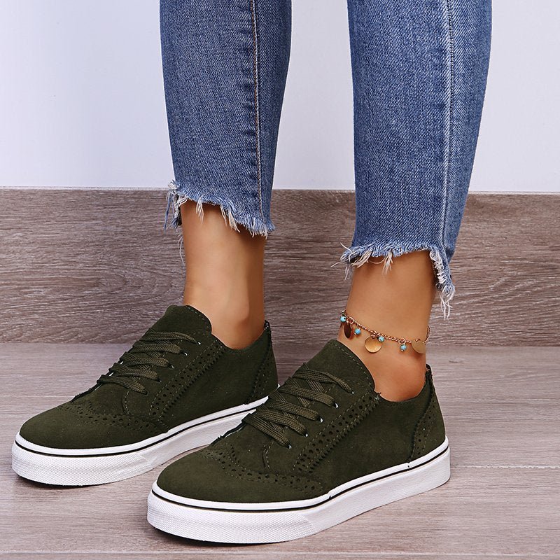 Suedette Lace-Up Flat Sneakers - Casual Comfort Women's Shoes