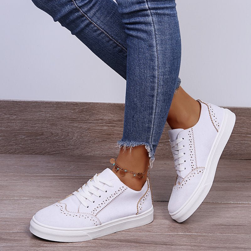 Suedette Lace-Up Flat Sneakers - Casual Comfort Women's Shoes