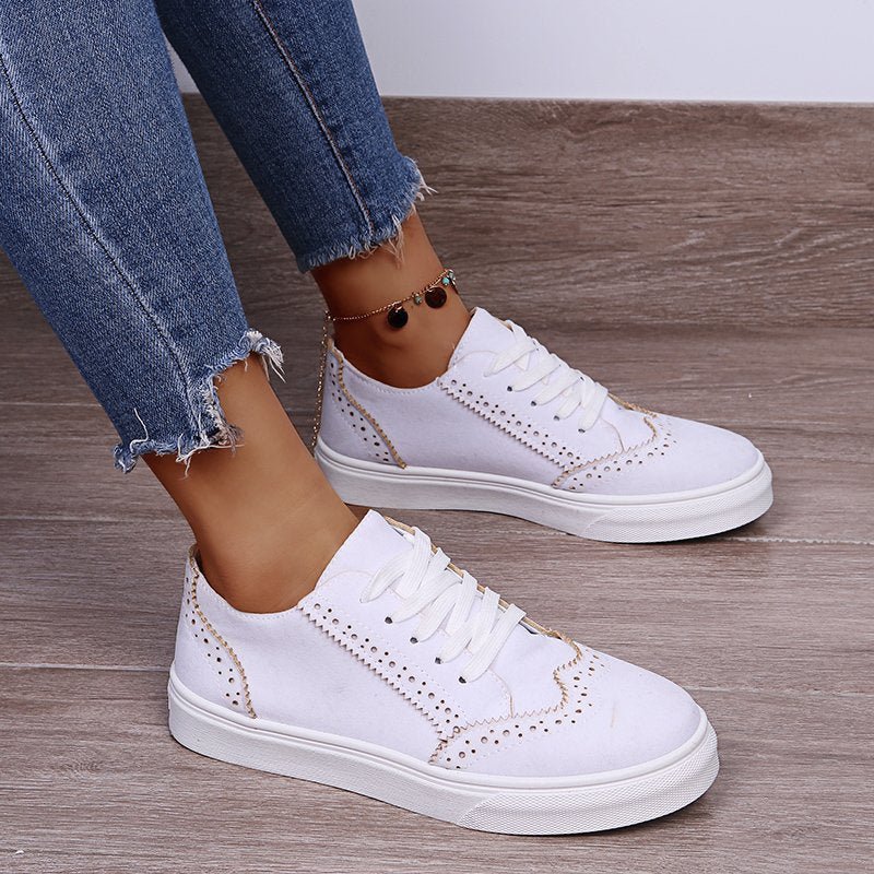 Suedette Lace-Up Flat Sneakers - Casual Comfort Women's Shoes