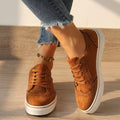 Suedette Lace-Up Flat Sneakers - Casual Comfort Women's Shoes