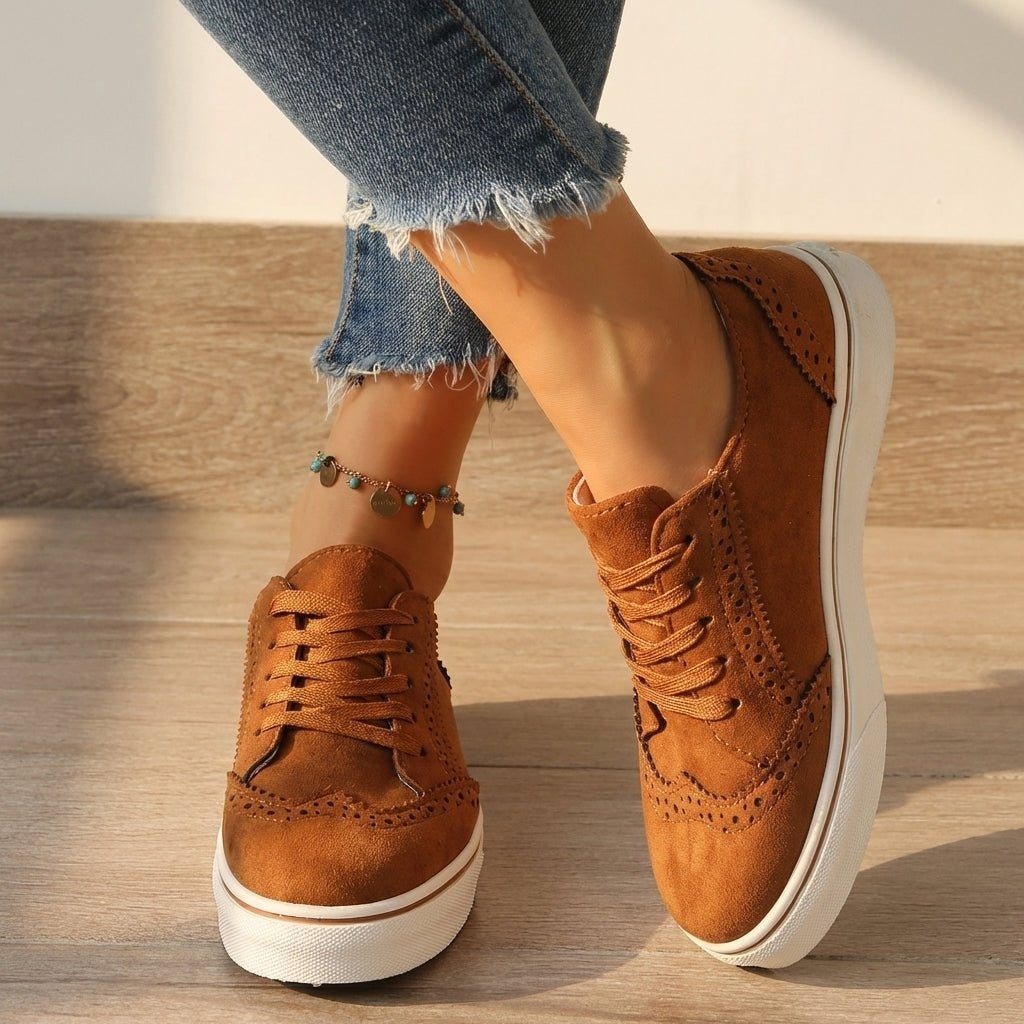Suedette Lace-Up Flat Sneakers - Casual Comfort Women's Shoes