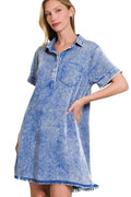Tencel mineral washed shirt dress with collar – 100% TENCEL