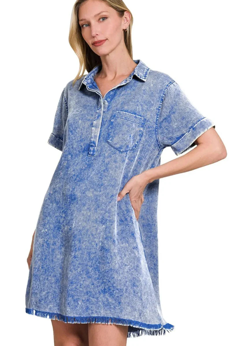 Tencel mineral washed shirt dress with collar – 100% TENCEL
