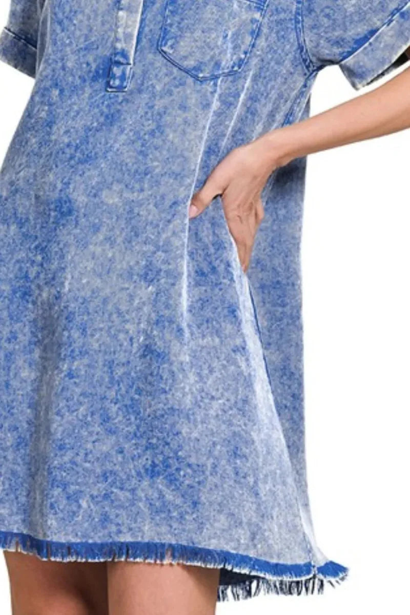 Tencel mineral washed shirt dress with collar – 100% TENCEL