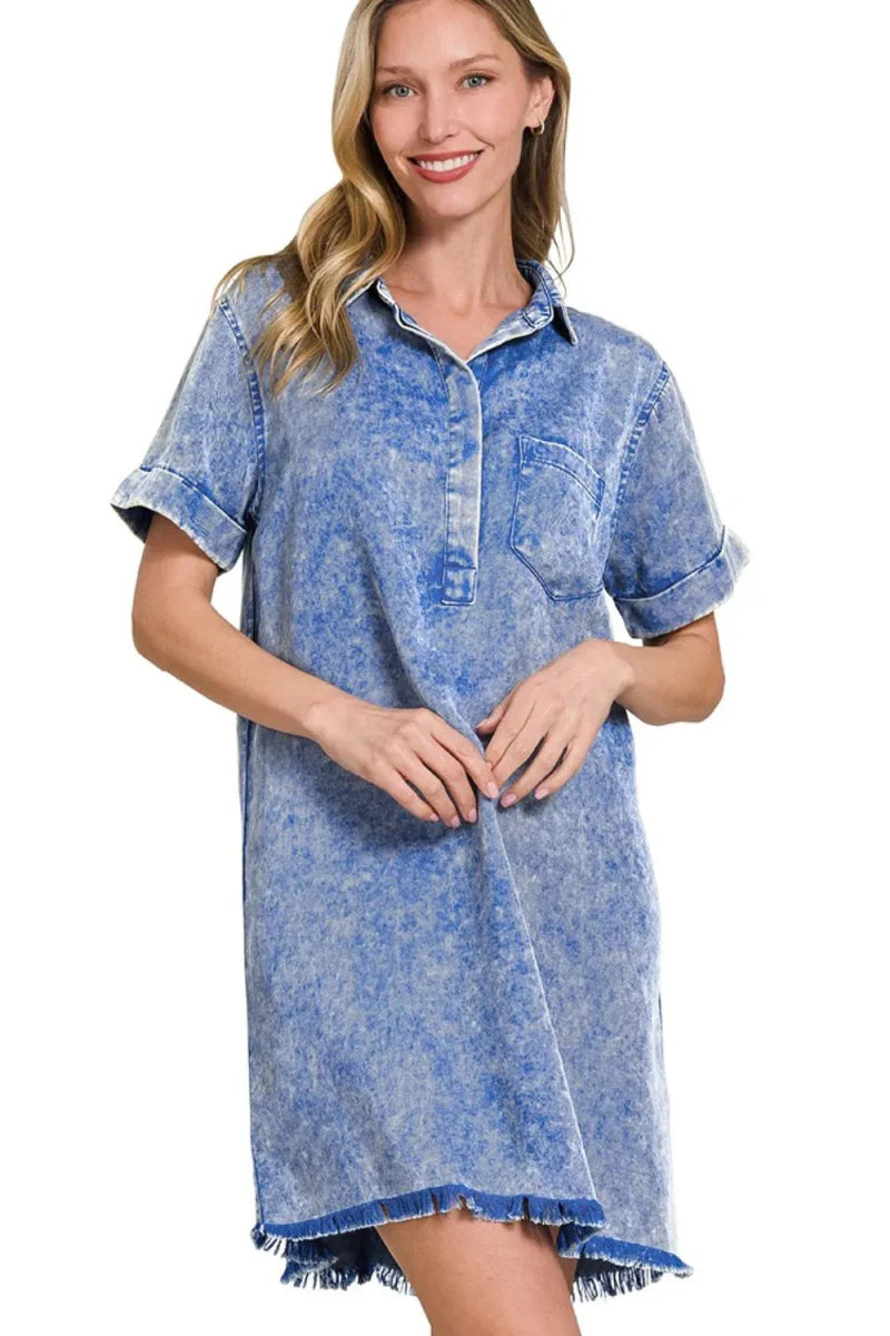 Tencel mineral washed shirt dress with collar – 100% TENCEL