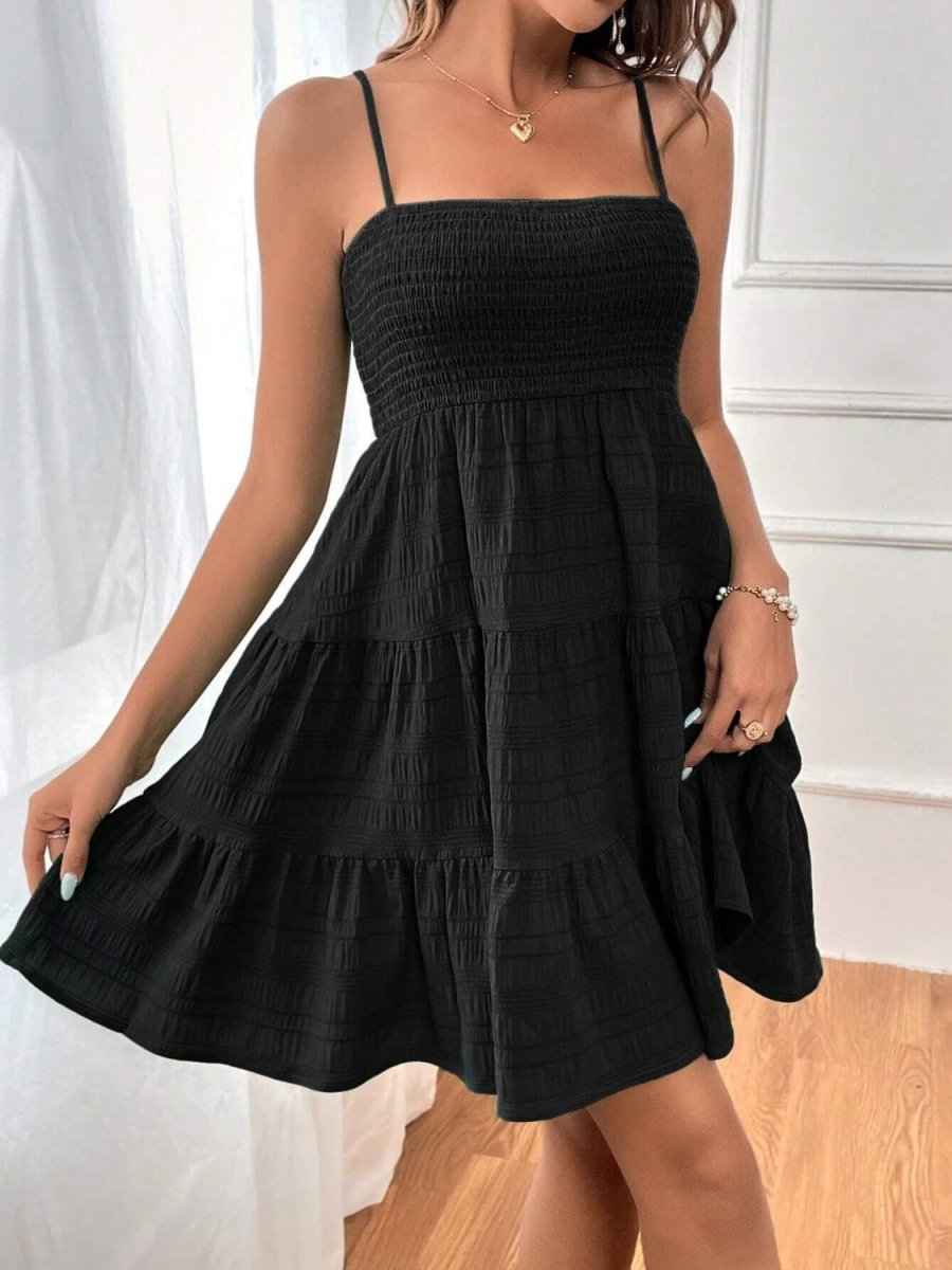 Smocked Square Neck Tiered Midi Dress - Sleeveless Cami Women's Summer
