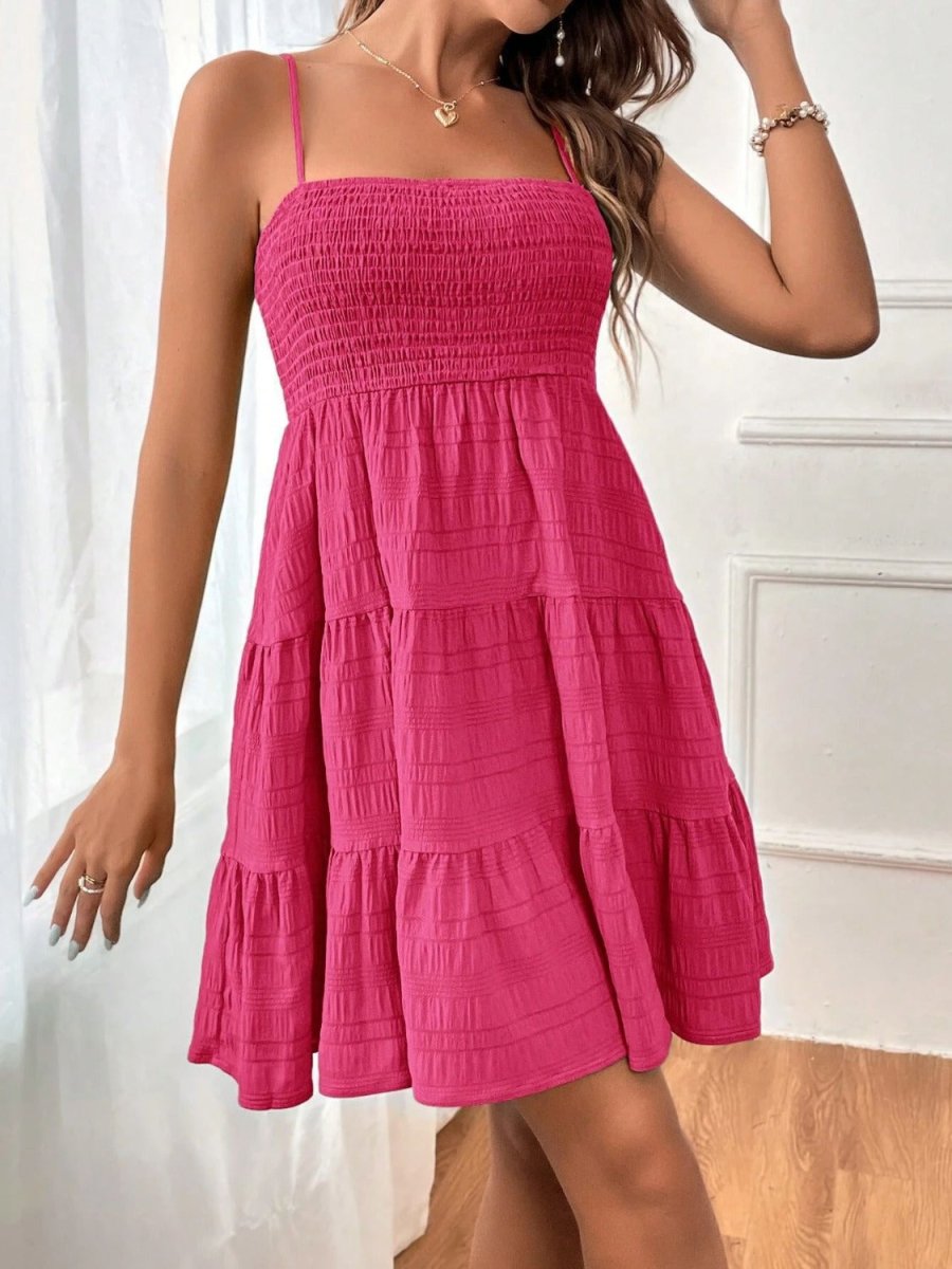 Smocked Square Neck Tiered Midi Dress - Sleeveless Cami Women's Summer