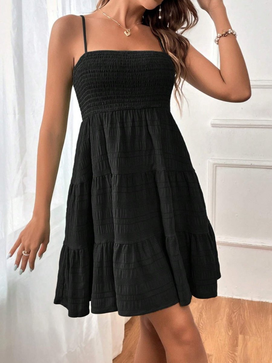 Smocked Square Neck Tiered Midi Dress - Sleeveless Cami Women's Summer