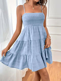 Smocked Square Neck Tiered Midi Dress - Sleeveless Cami Women's Summer