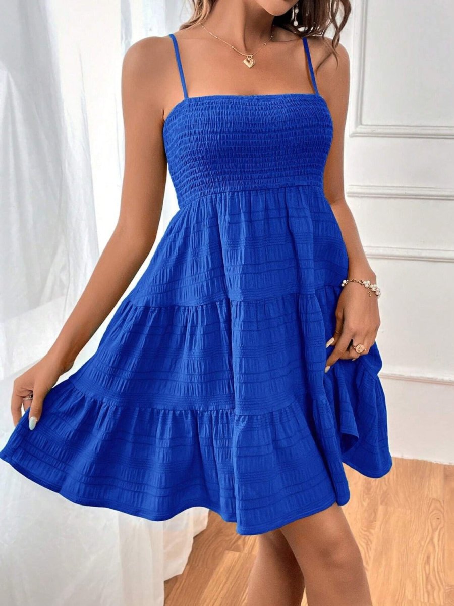 Smocked Square Neck Tiered Midi Dress - Sleeveless Cami Women's Summer