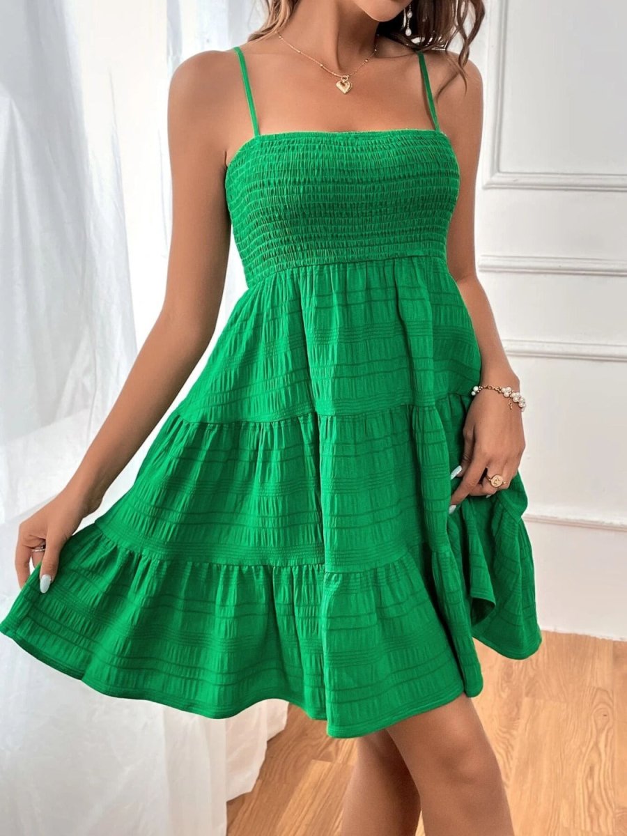 Smocked Square Neck Tiered Midi Dress - Sleeveless Cami Women's Summer