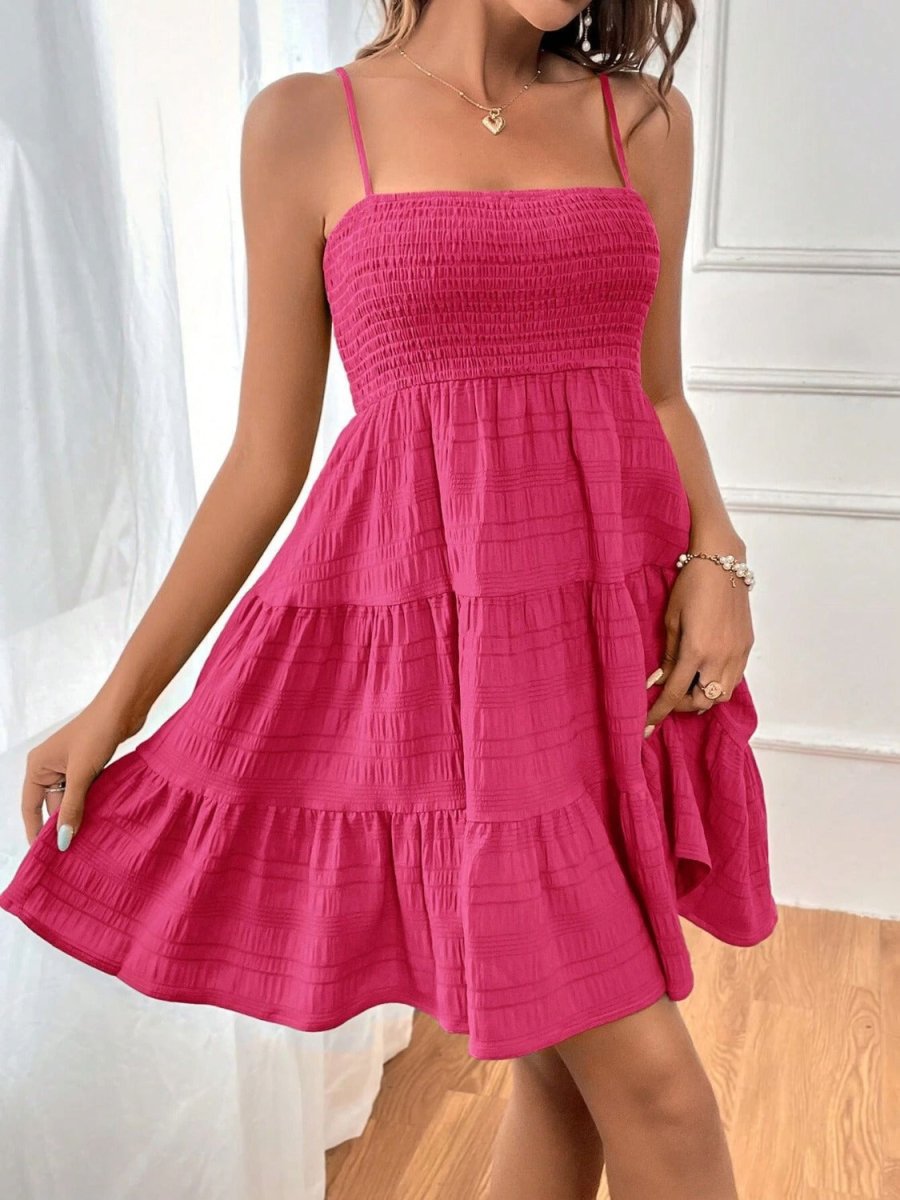 Smocked Square Neck Tiered Midi Dress - Sleeveless Cami Women's Summer