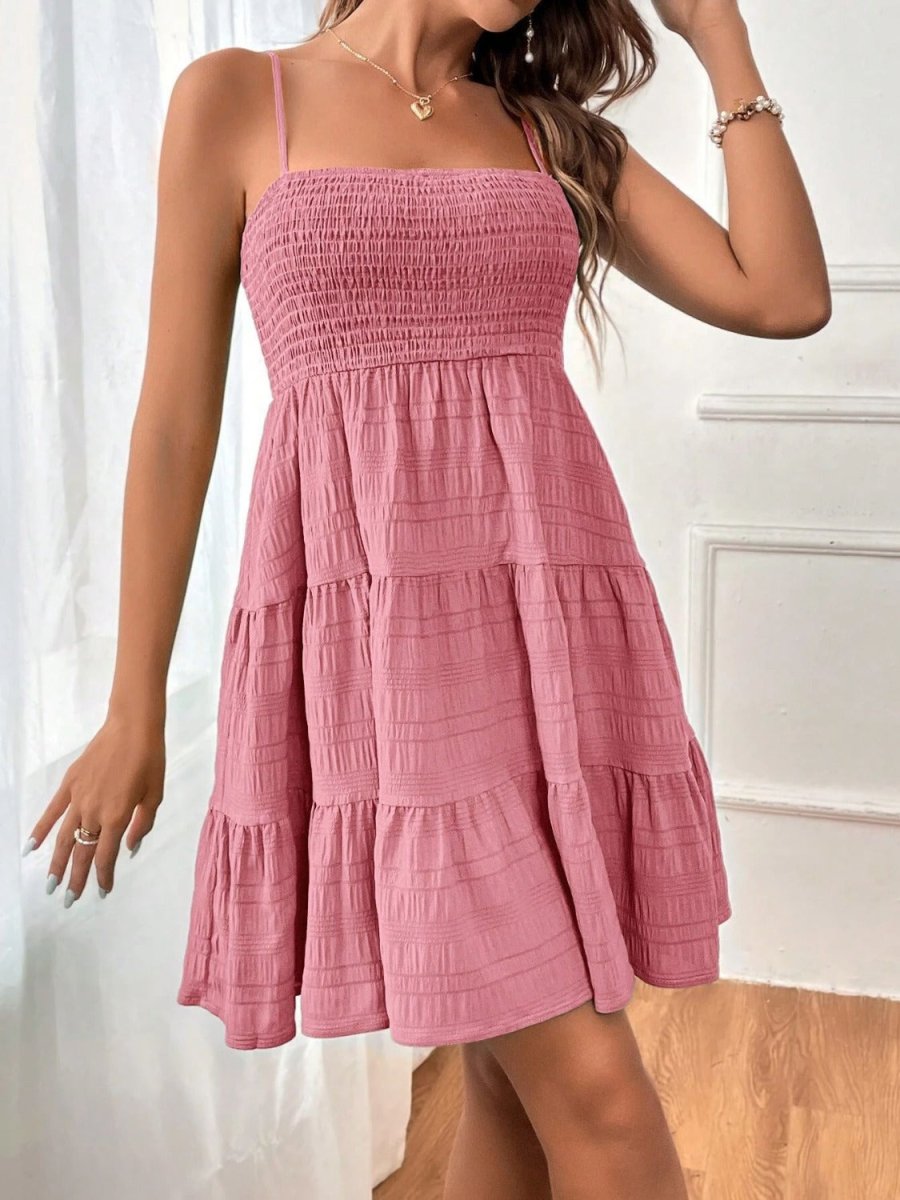 Smocked Square Neck Tiered Midi Dress - Sleeveless Cami Women's Summer