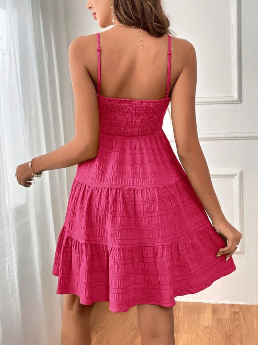Smocked Square Neck Tiered Midi Dress - Sleeveless Cami Women's Summer
