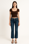 Top square neck lace trim high waist casual tank