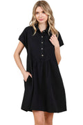 Twill Short Sleeve Collared Mini Dress – Cotton Structure Fit
