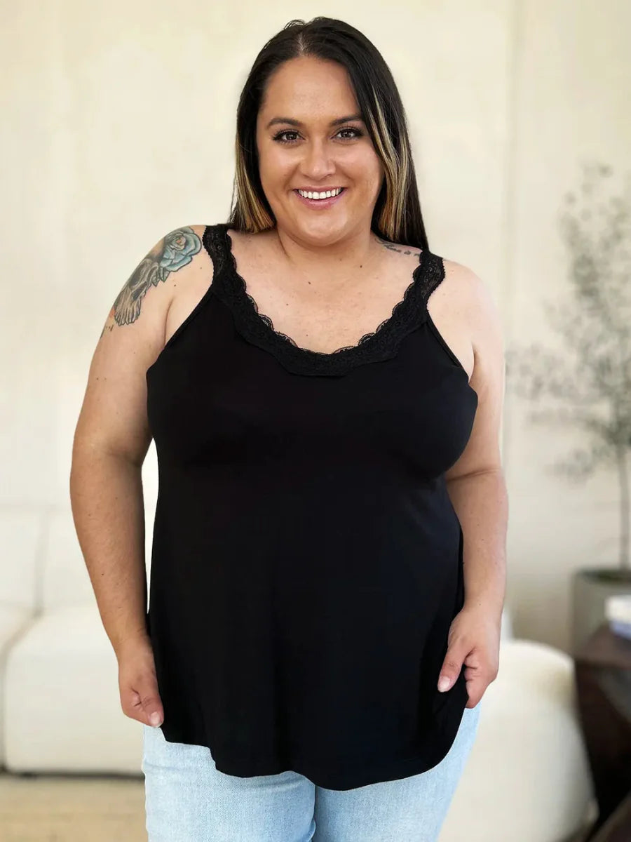 V-Neck Lace Trim Tank Top For Layered Everyday Wear