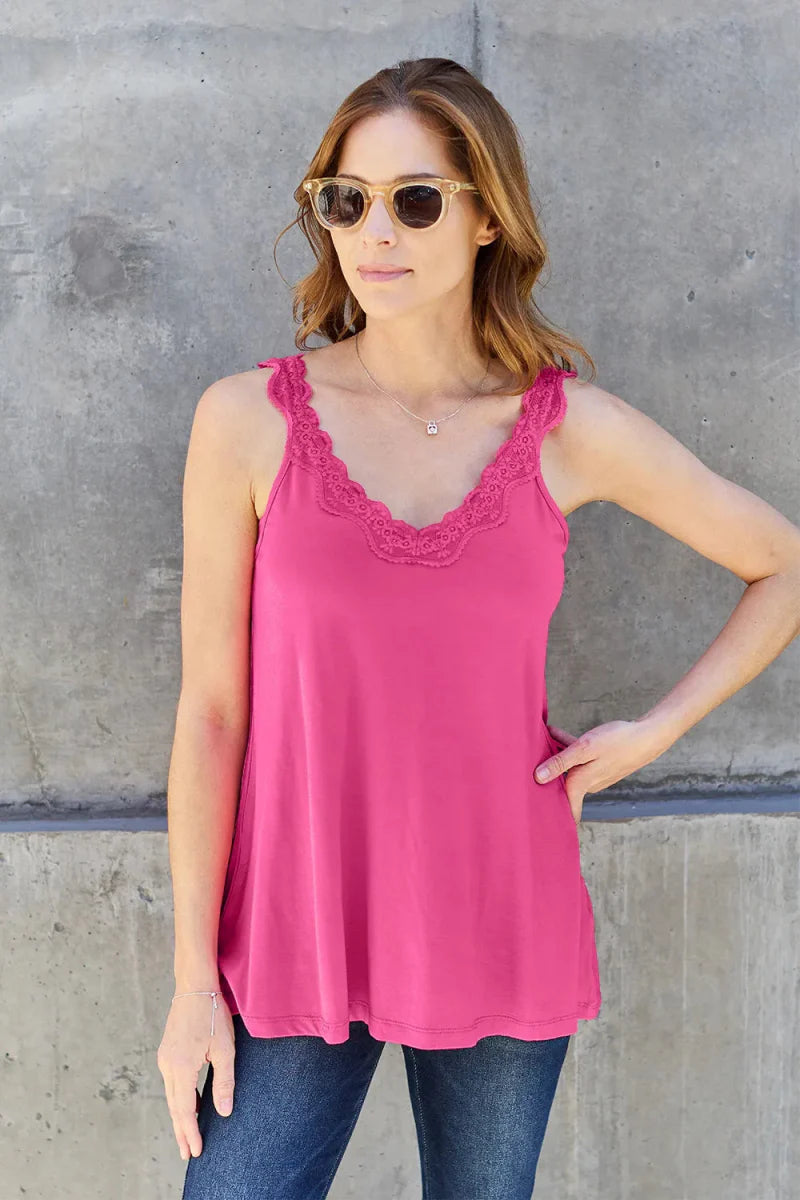 V-Neck Lace Trim Tank Top For Layered Everyday Wear