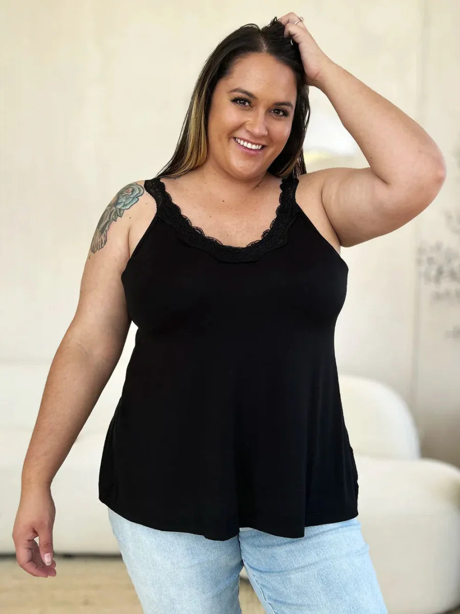 V-Neck Lace Trim Tank Top For Layered Everyday Wear