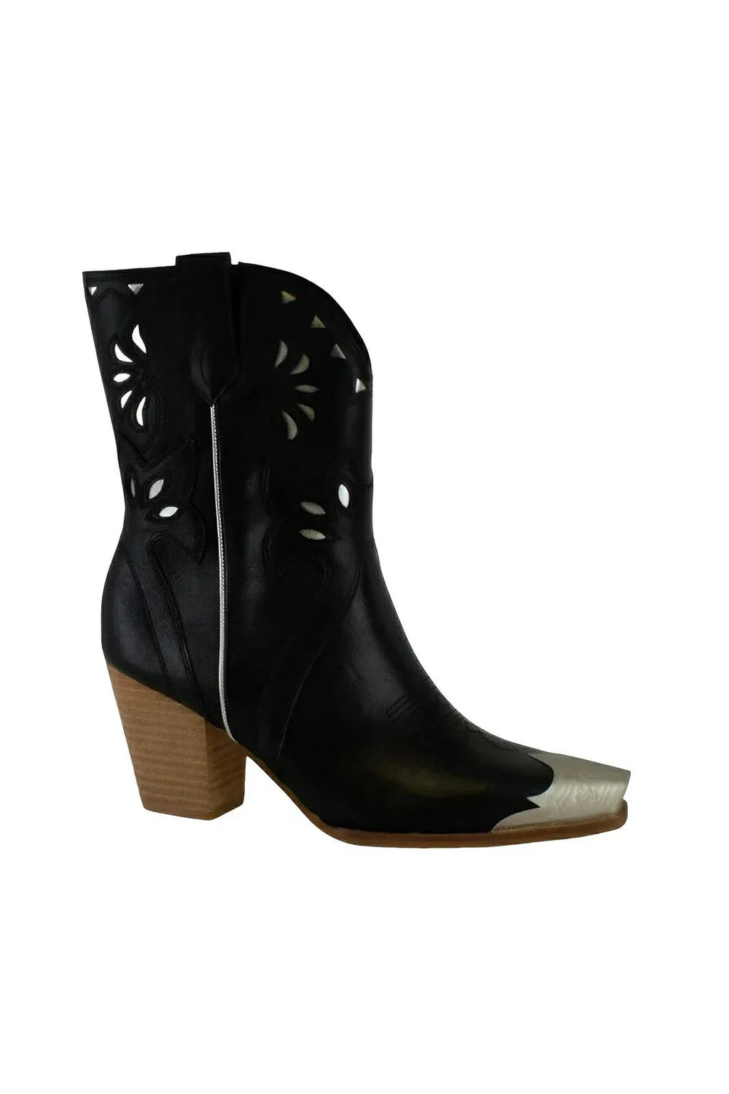 Western Embroidered Cut-Out Mid Heel Ankle Boots