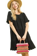 Dress Woman's Ruffle Sleeve Tiered Babydoll in Linen
