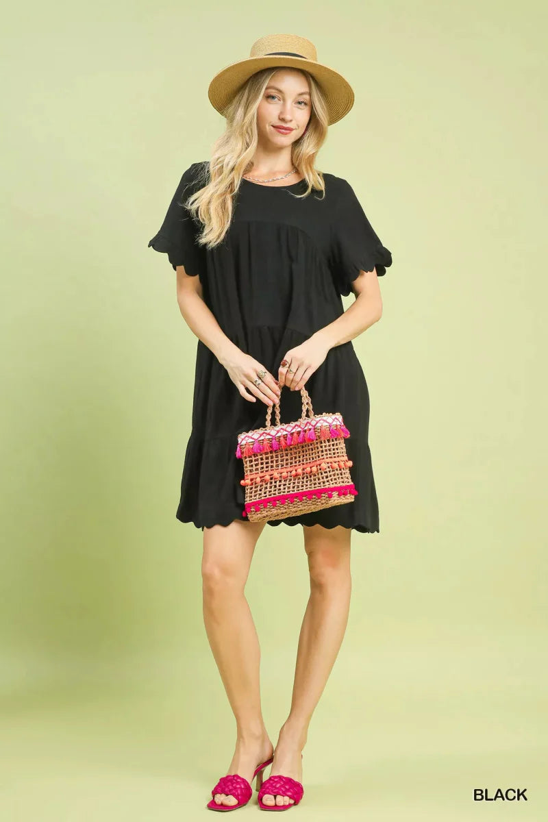 Dress Woman's Ruffle Sleeve Tiered Babydoll in Linen