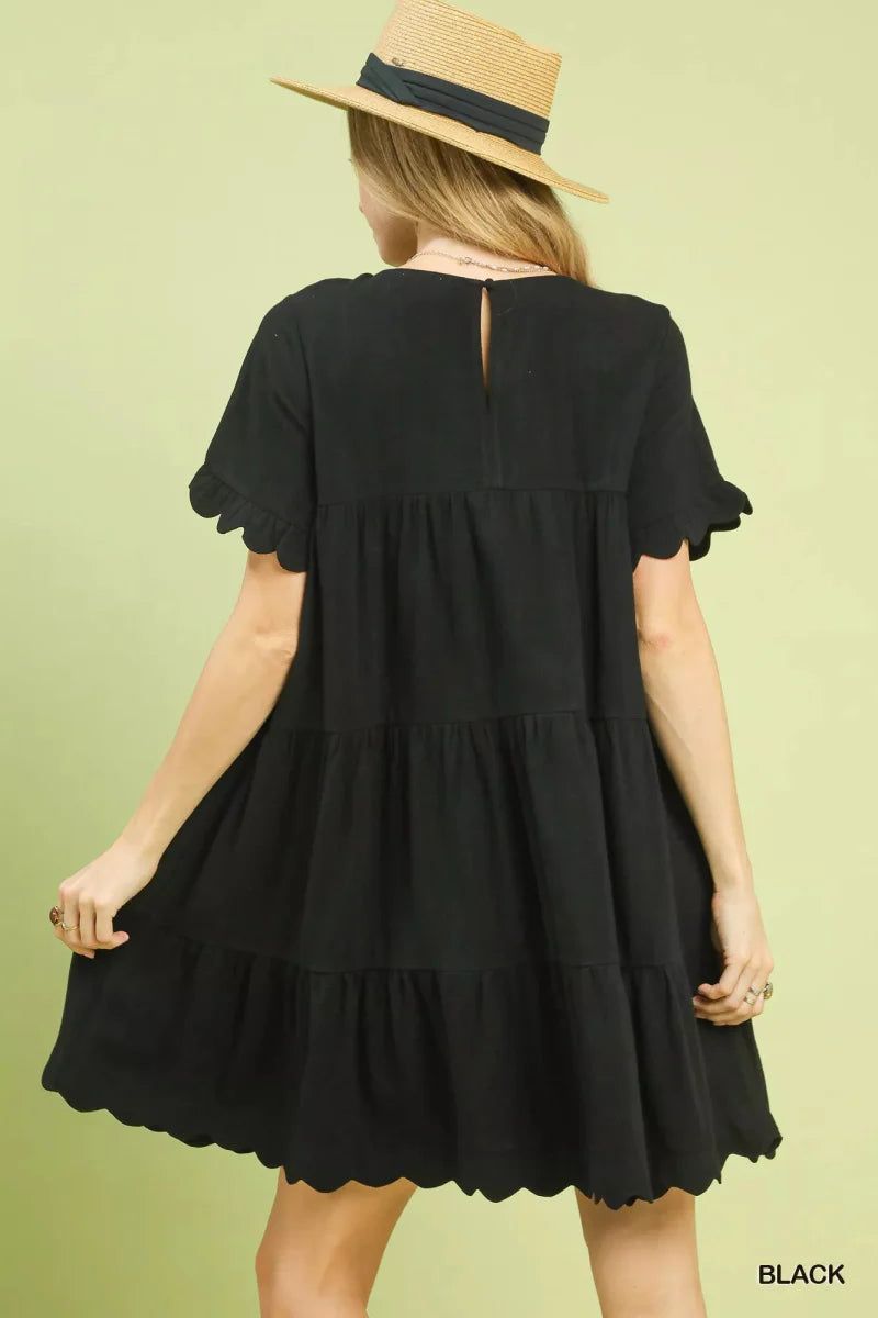 Dress Woman's Ruffle Sleeve Tiered Babydoll in Linen