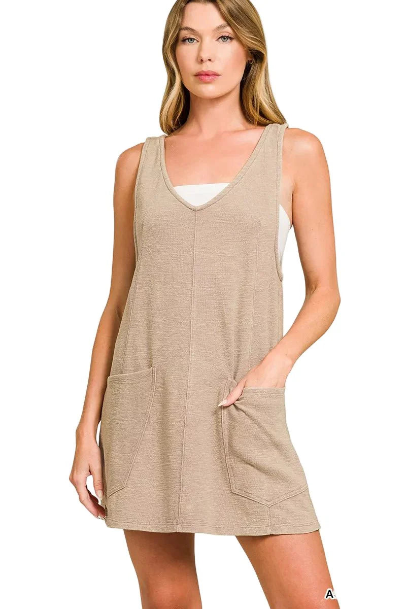 Dress Adjustable Strap Casual Overall with Washed Slub Fabric