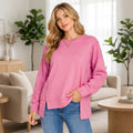 Women's Casual Loose Fit Round Neck Blouse with Exposed Seam