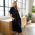 Women's Mineral Wash V Neck Button Up Midi Shirt Dress