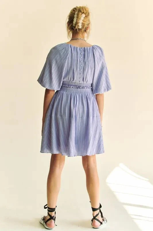 Women's Puff Sleeve Mini Dress with Back Button Detail