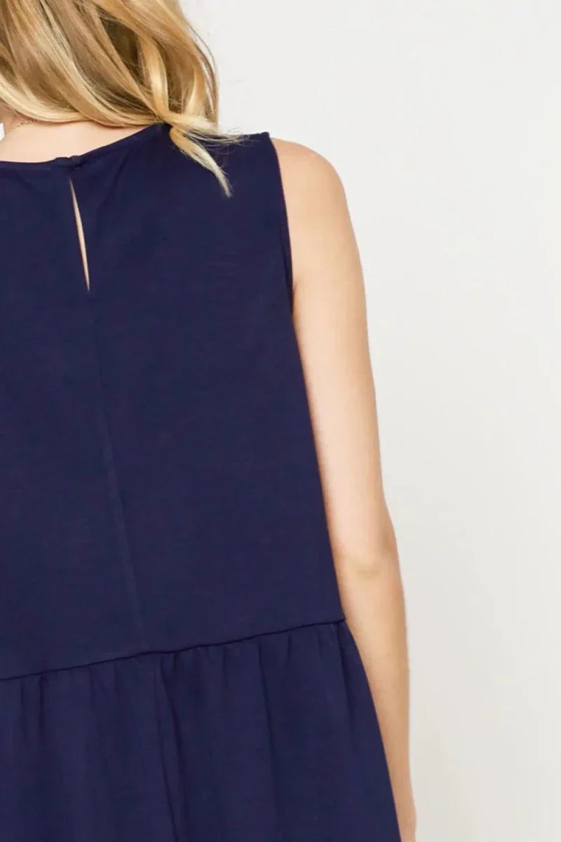 Navy Sleeveless Tank Midi Dress - Relaxed Fit with Pockets Women's Casual
