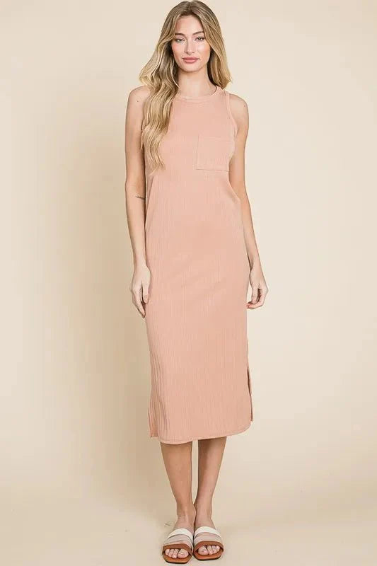 Womens Ribbed Knit Sleeveless Midi Dress for Versatile Styling