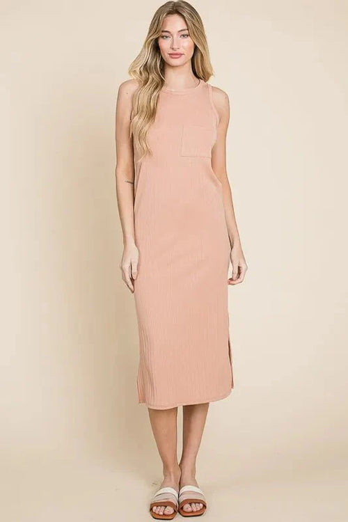 Womens Ribbed Knit Sleeveless Midi Dress for Versatile Styling