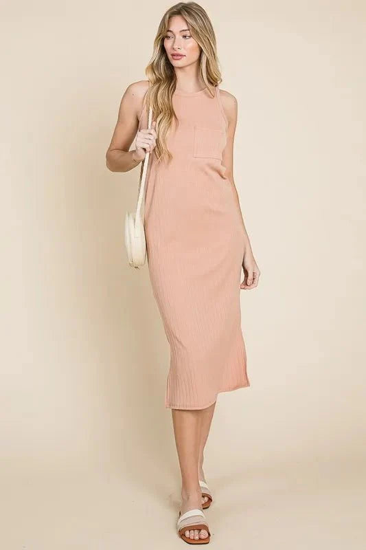 Womens Ribbed Knit Sleeveless Midi Dress for Versatile Styling