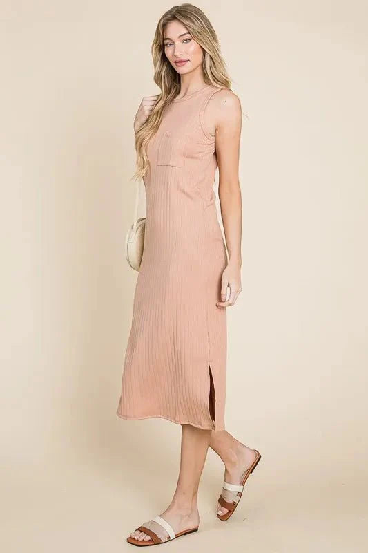 Womens Ribbed Knit Sleeveless Midi Dress for Versatile Styling