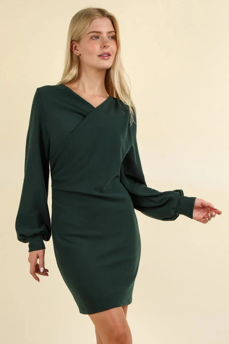 Women's Ruched Detail Bodycon Mini Dress with Asymmetrical Design